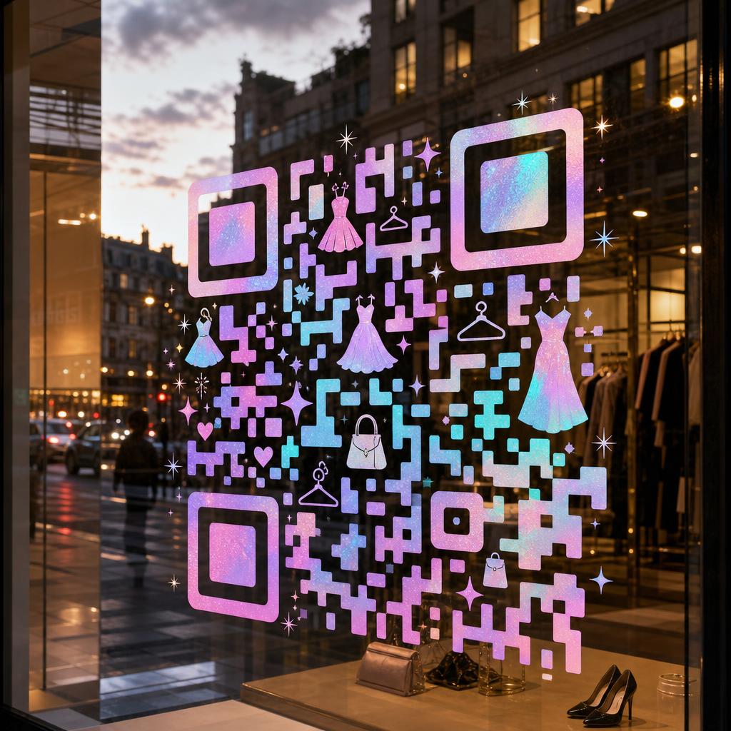 Boutique shop window with QR code decals