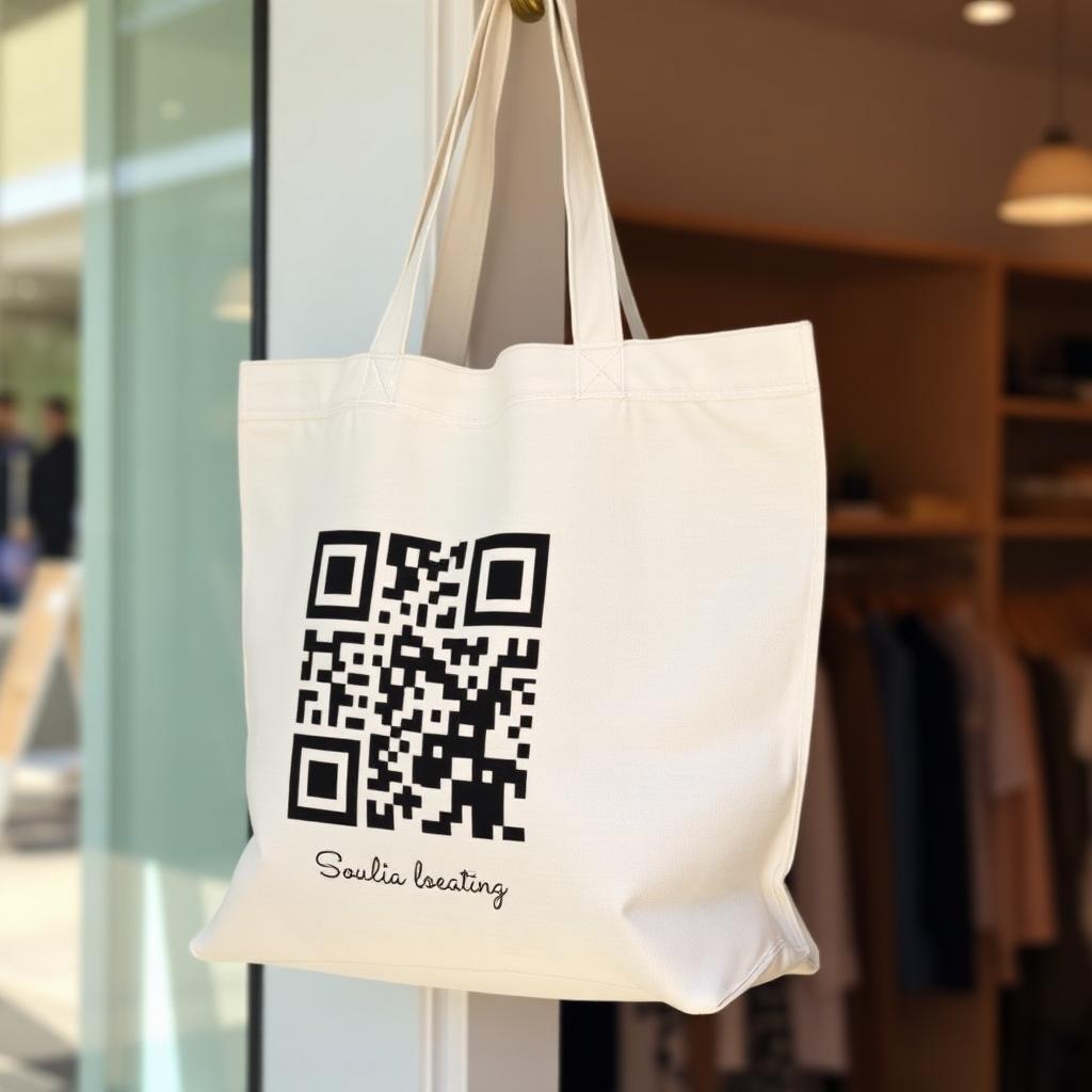 Eco Tote Bag with a QR code printed on it